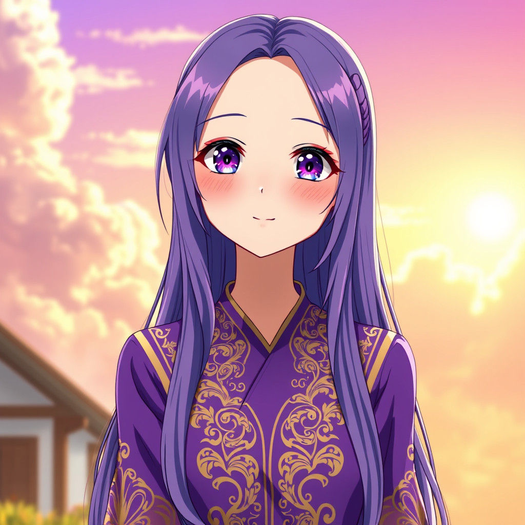Anime Girl in Sunlight with Purple School Uniform