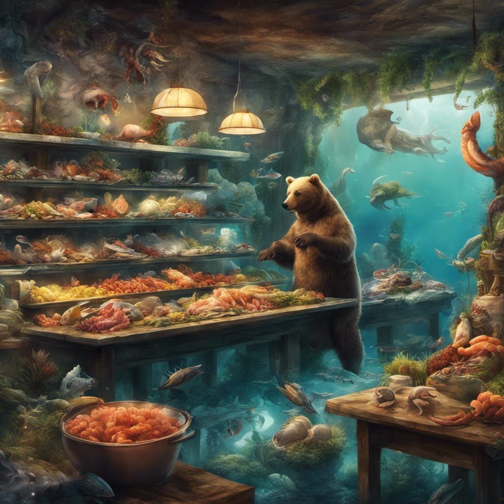 Design a section of the supermarket where a bear is managing...