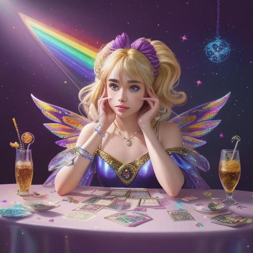 Sabrina Carpenter with Tarot Cards in Candy Art Style