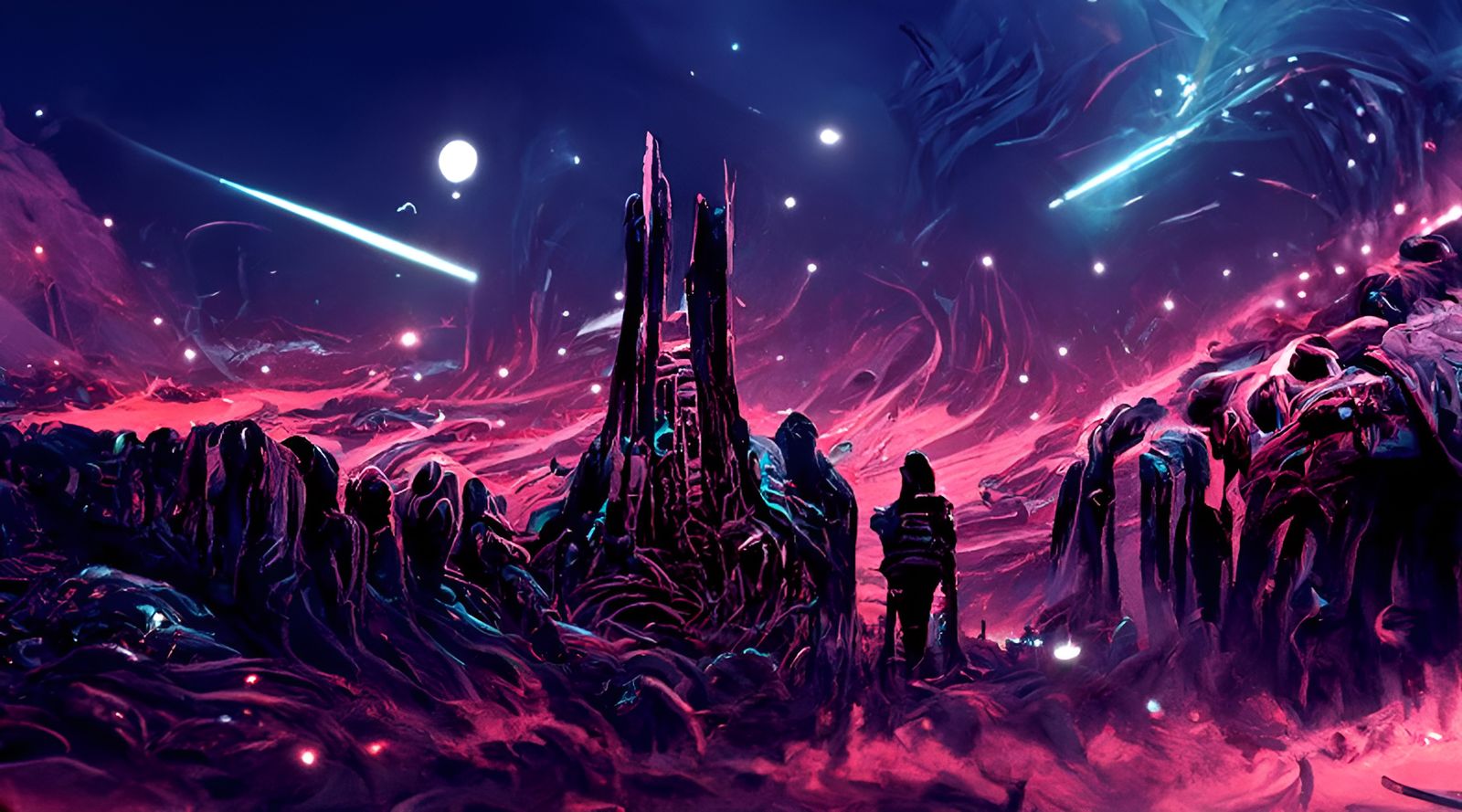 Sinister Cosmic Crystal Landscape in Expressionist Style