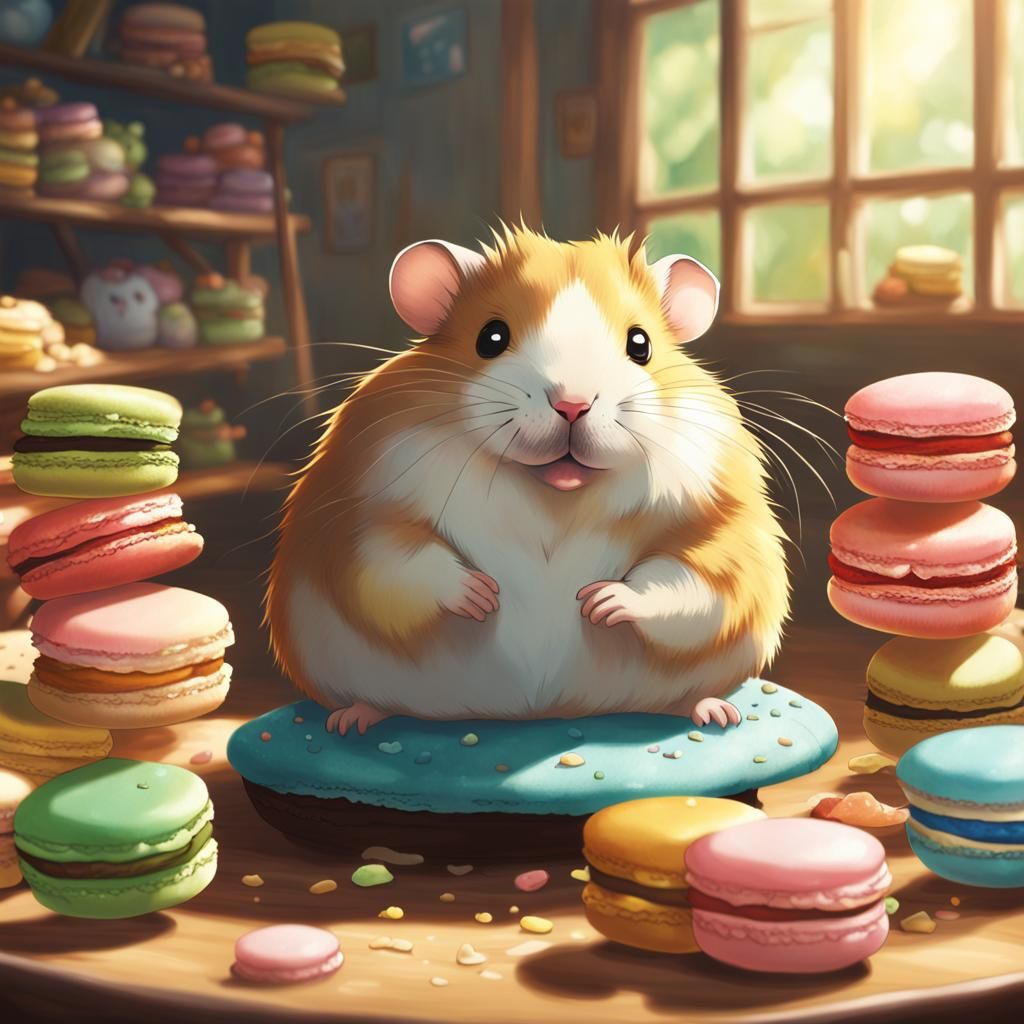 Hamster on Macaroon in Anime Style