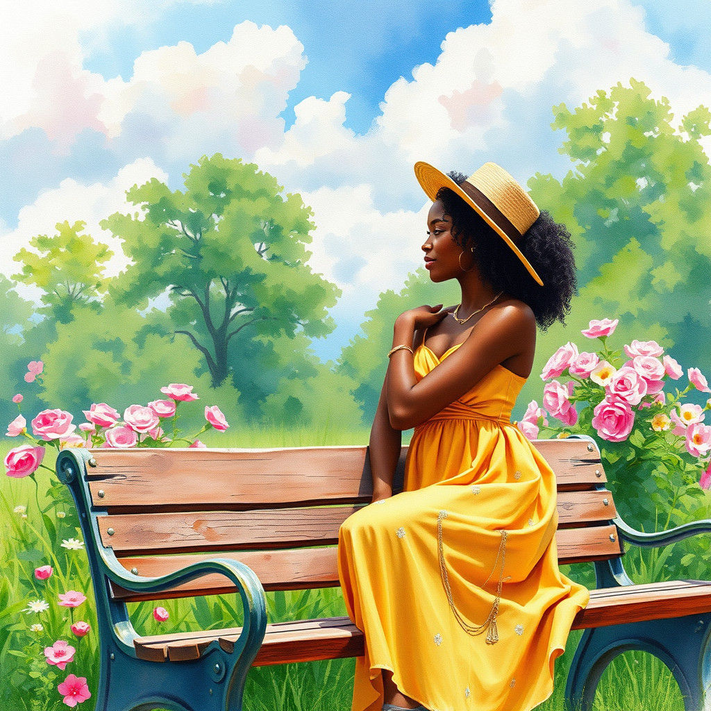 Romantic Couple Embracing in Lush Impressionistic Park