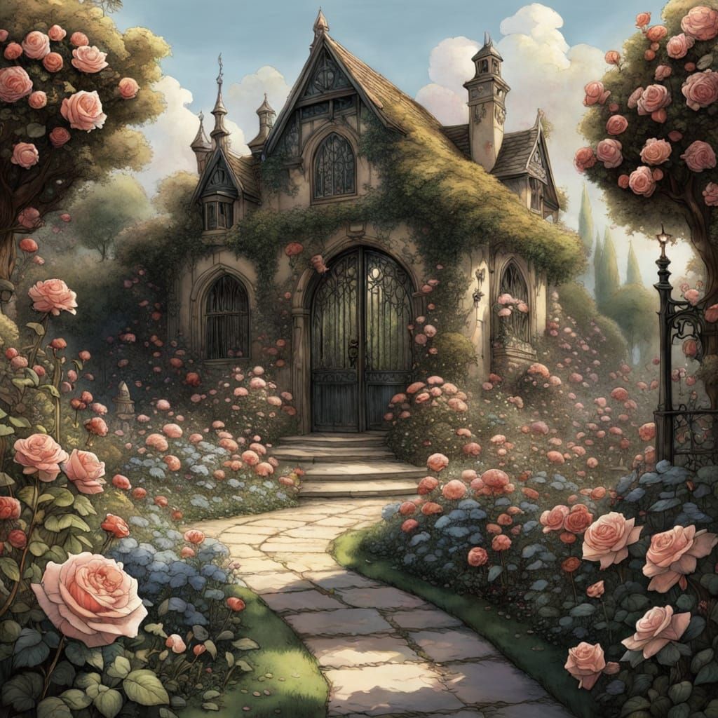 Enchanted Rose Garden Inspired by Arthur Rackham