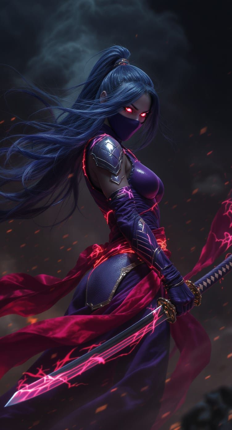 Surreal Ninja-Samurai Hybrid in Neo-Noir Style