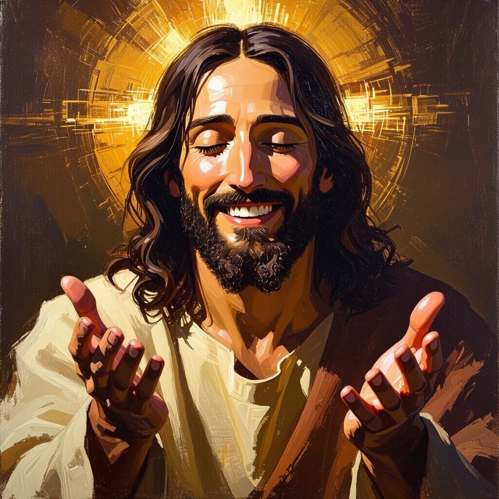 Jesus Christ Smiling, Oil Painting in Baroque Style