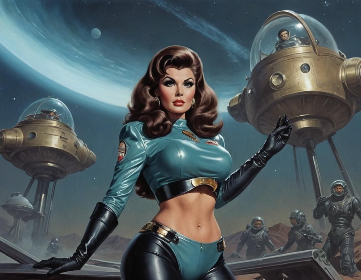 Retro Science Fiction Woman in Art Nouveau Style