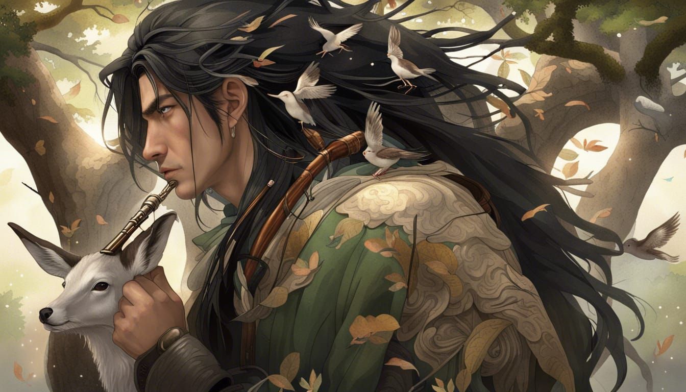 Young Man's Flute Song in Feudal Japan