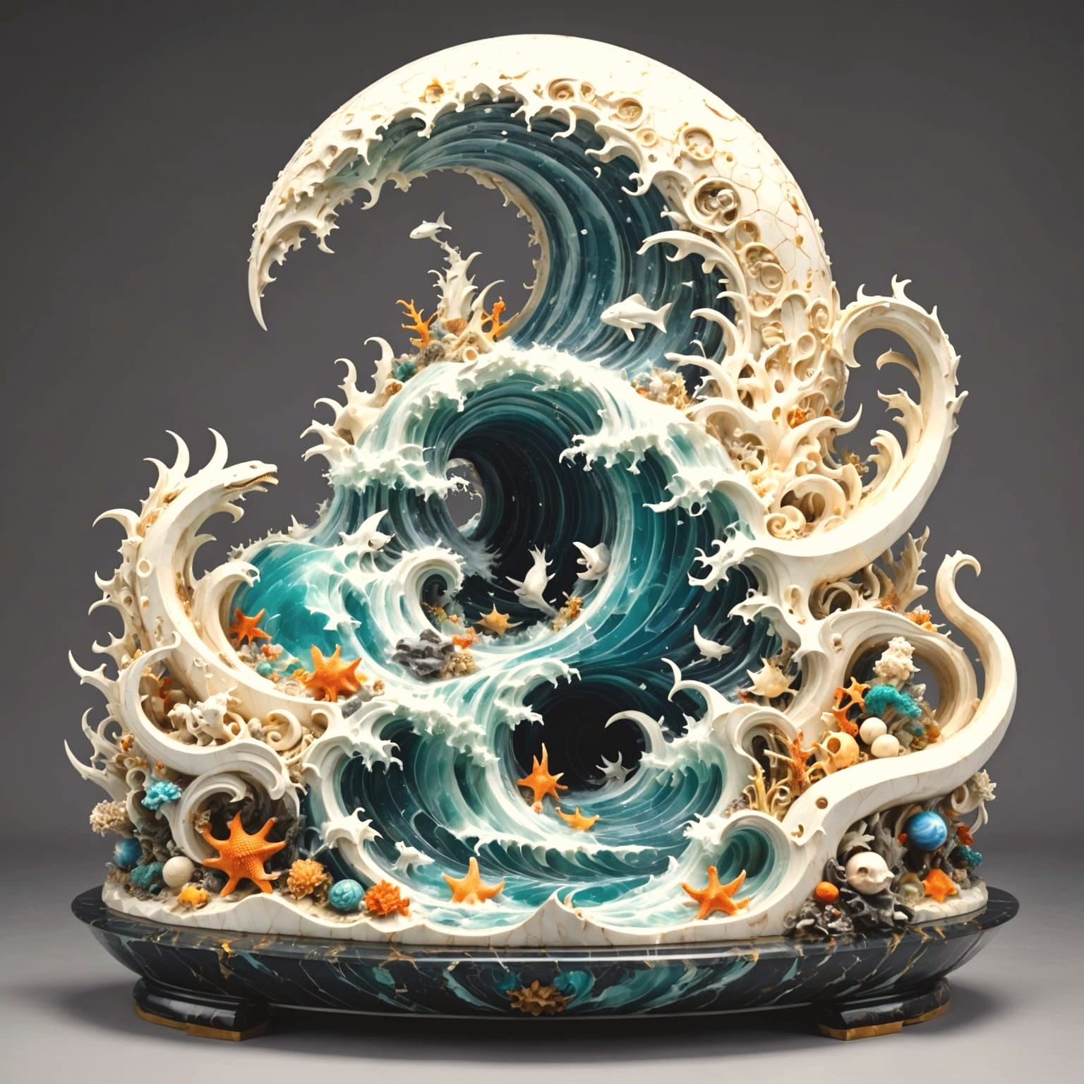 Abstract Ocean Sculpture with Geometric Waves