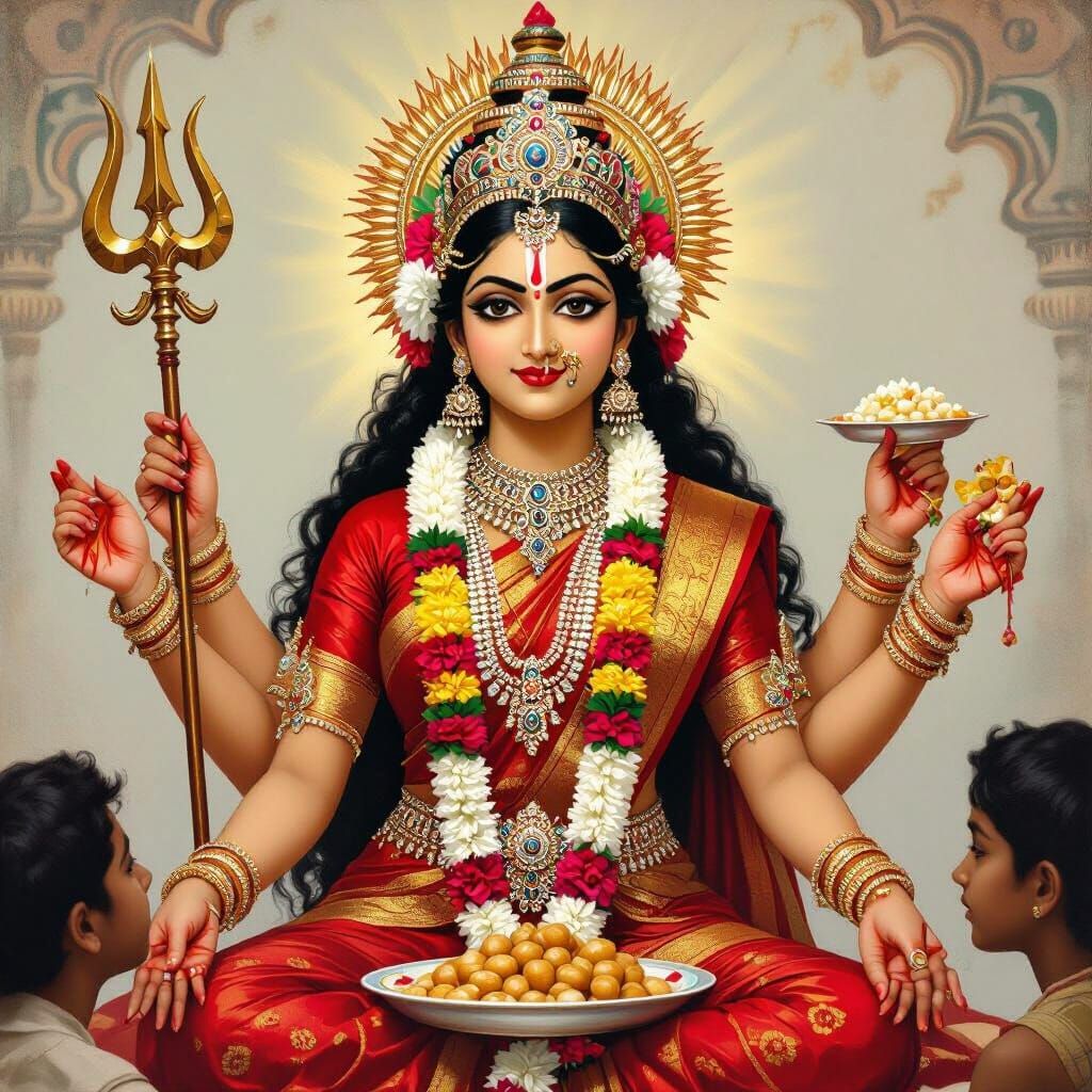 Durga with Third Eye, in Raja Ravi Varma Style