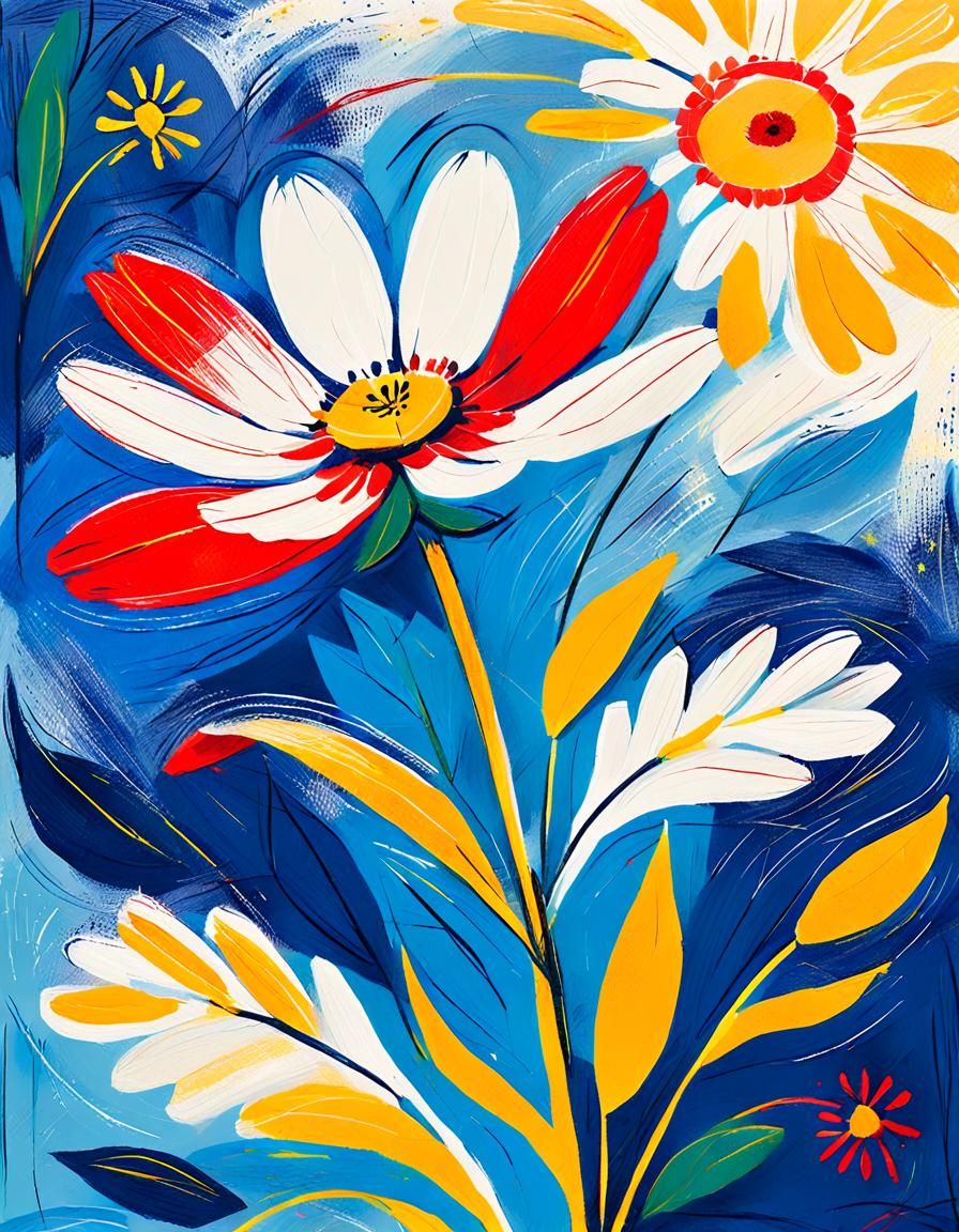 Naive Art Flower in Vivid Colors