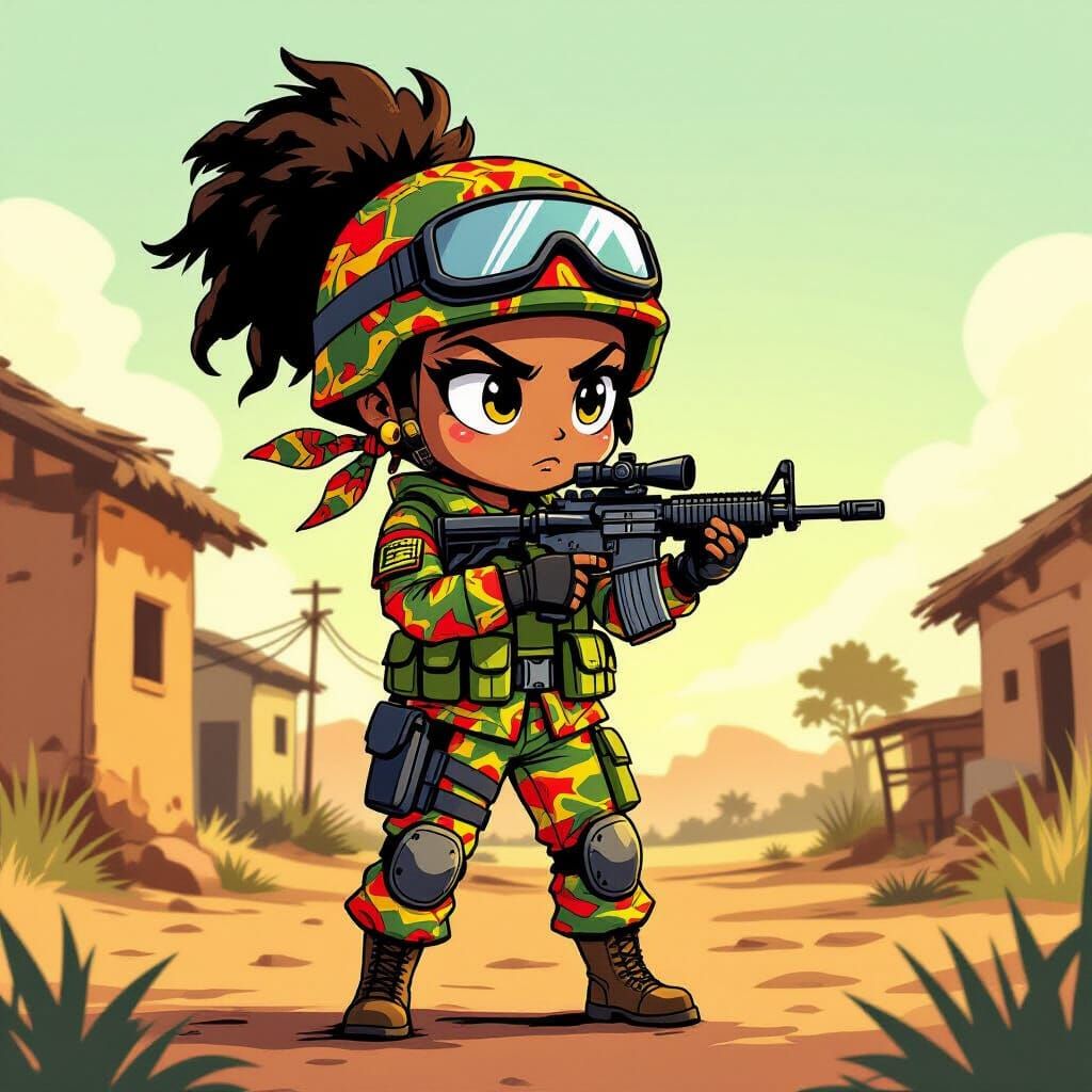 Chibi Soldier of Fortune in Gritty African Setting