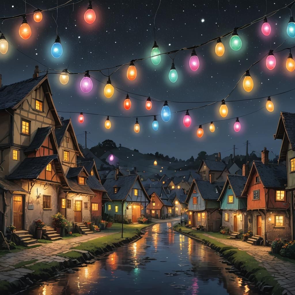 Village Lights: A Nighttime Digital Painting