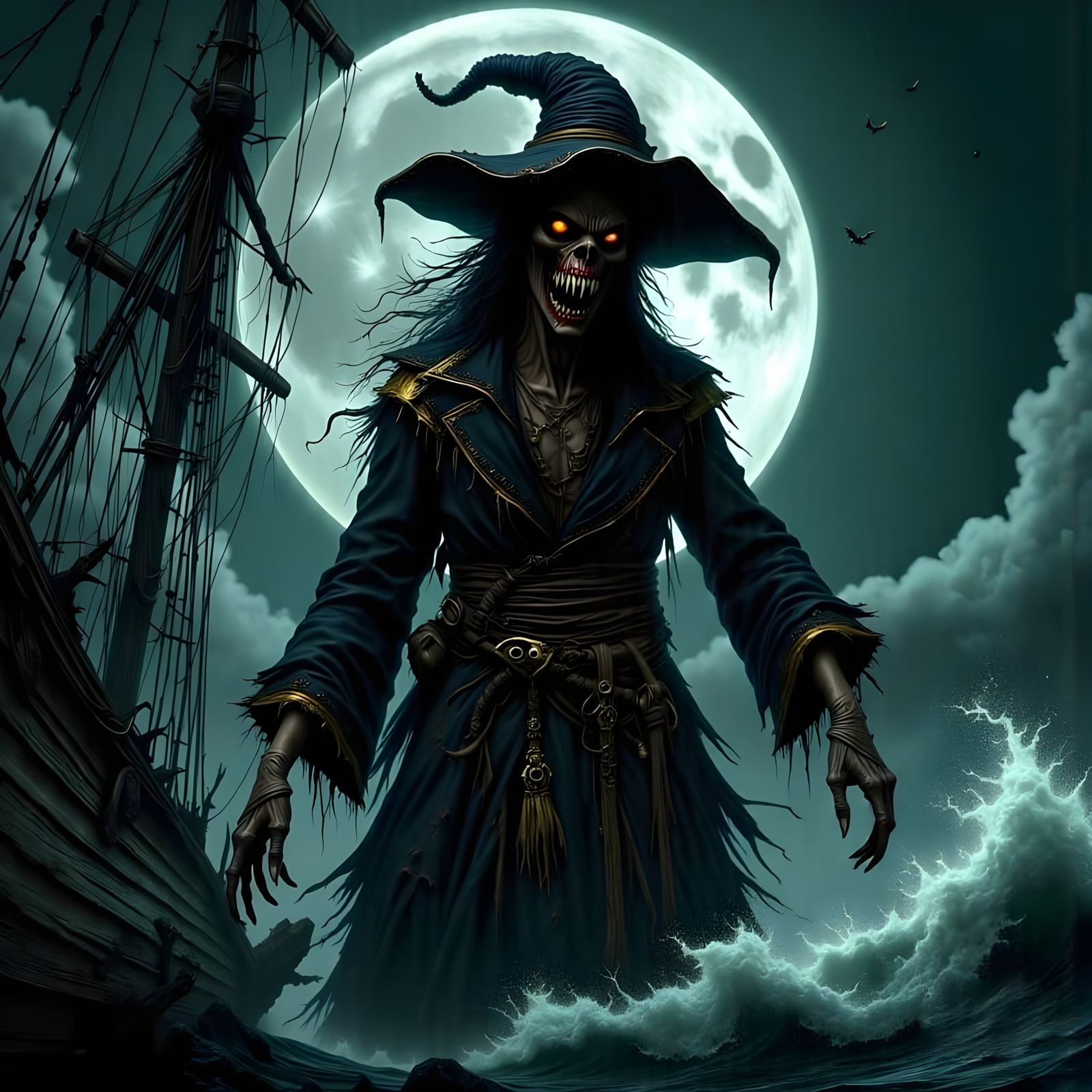Frightening Witch Pirate in Dark Fantasy Style