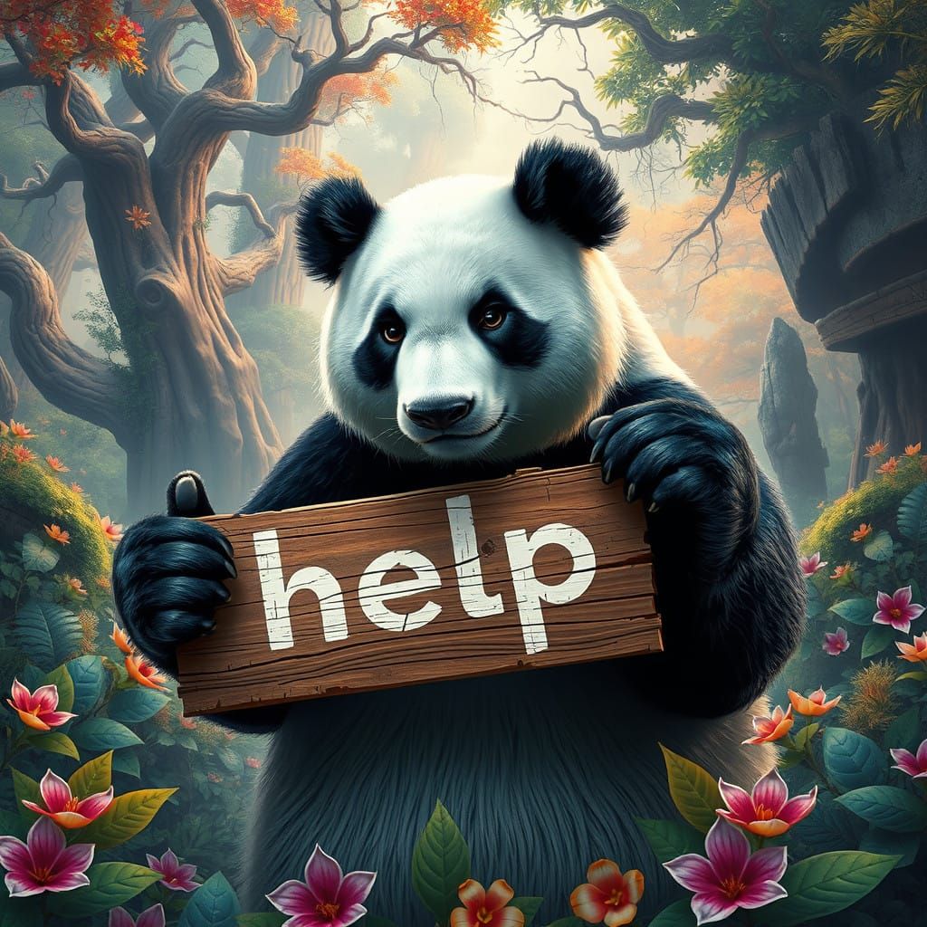 Majestic Panda in Lush Fantasy Forest