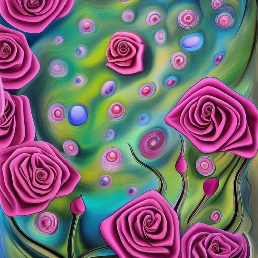 Surreal Pink Rose Swirls in Dali Style