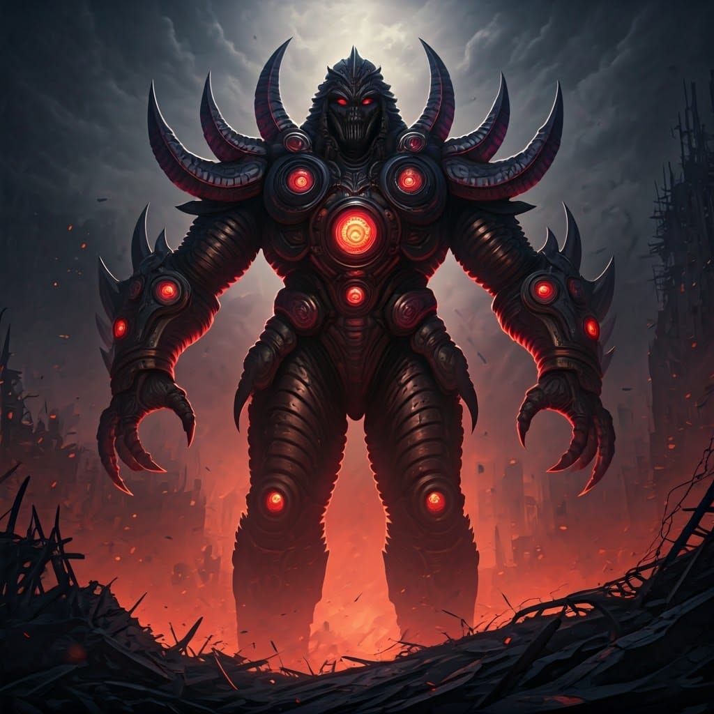 Triumphant Villain in Apocalyptic Cyberpunk Cityscape