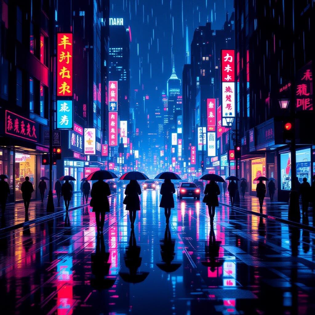 Neon Cityscape at Night: A Digital Painting