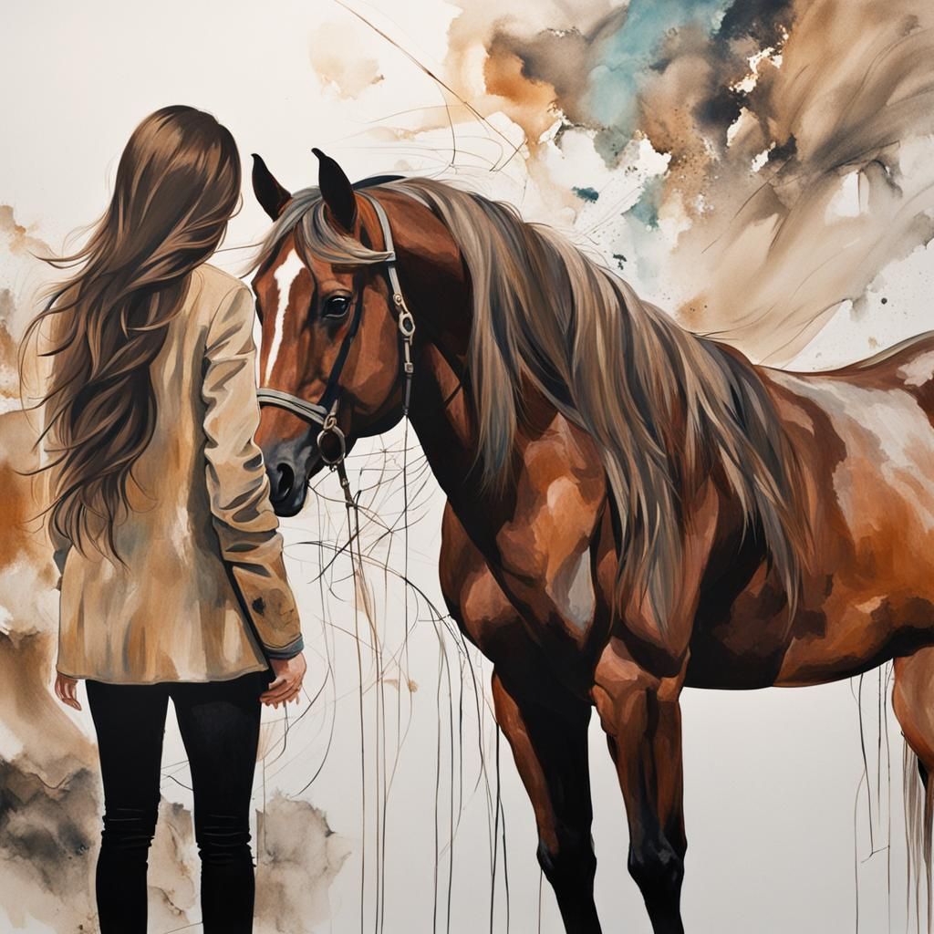 Woman and Horse in Abstract Art Style