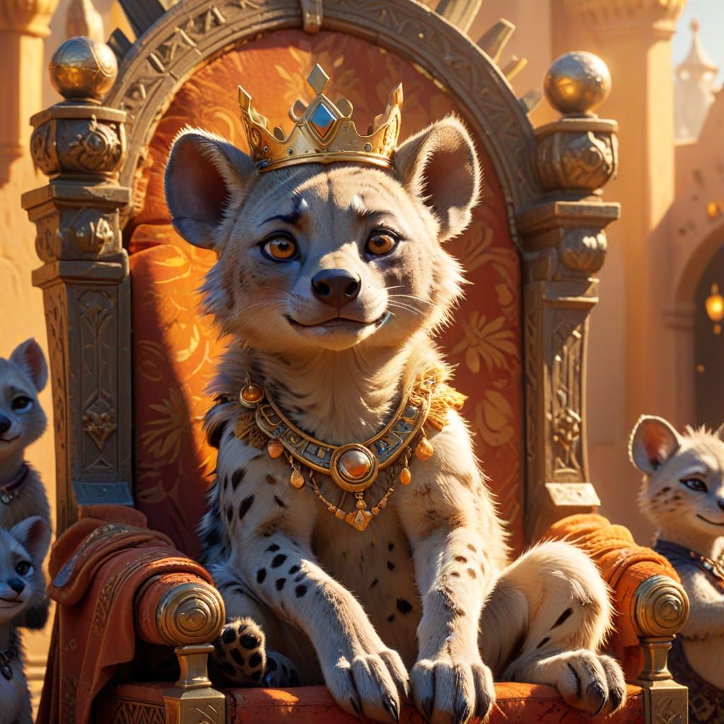 Joyful Hyena Queen on Throne in Zootopia Style