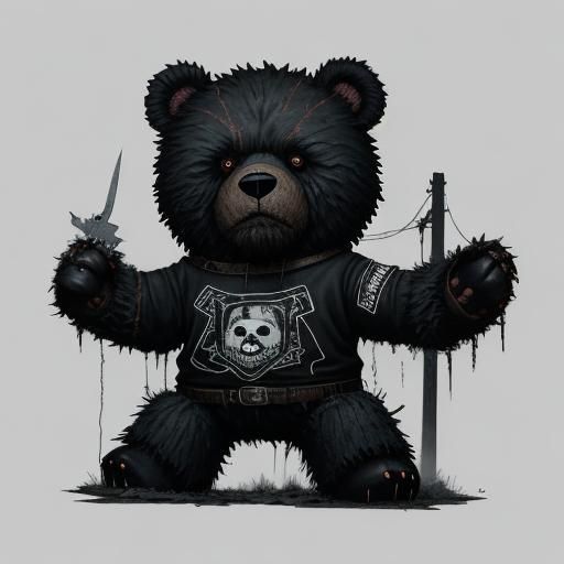 Emo care bear 
Knife in hand 
Broken black heart on the stom...