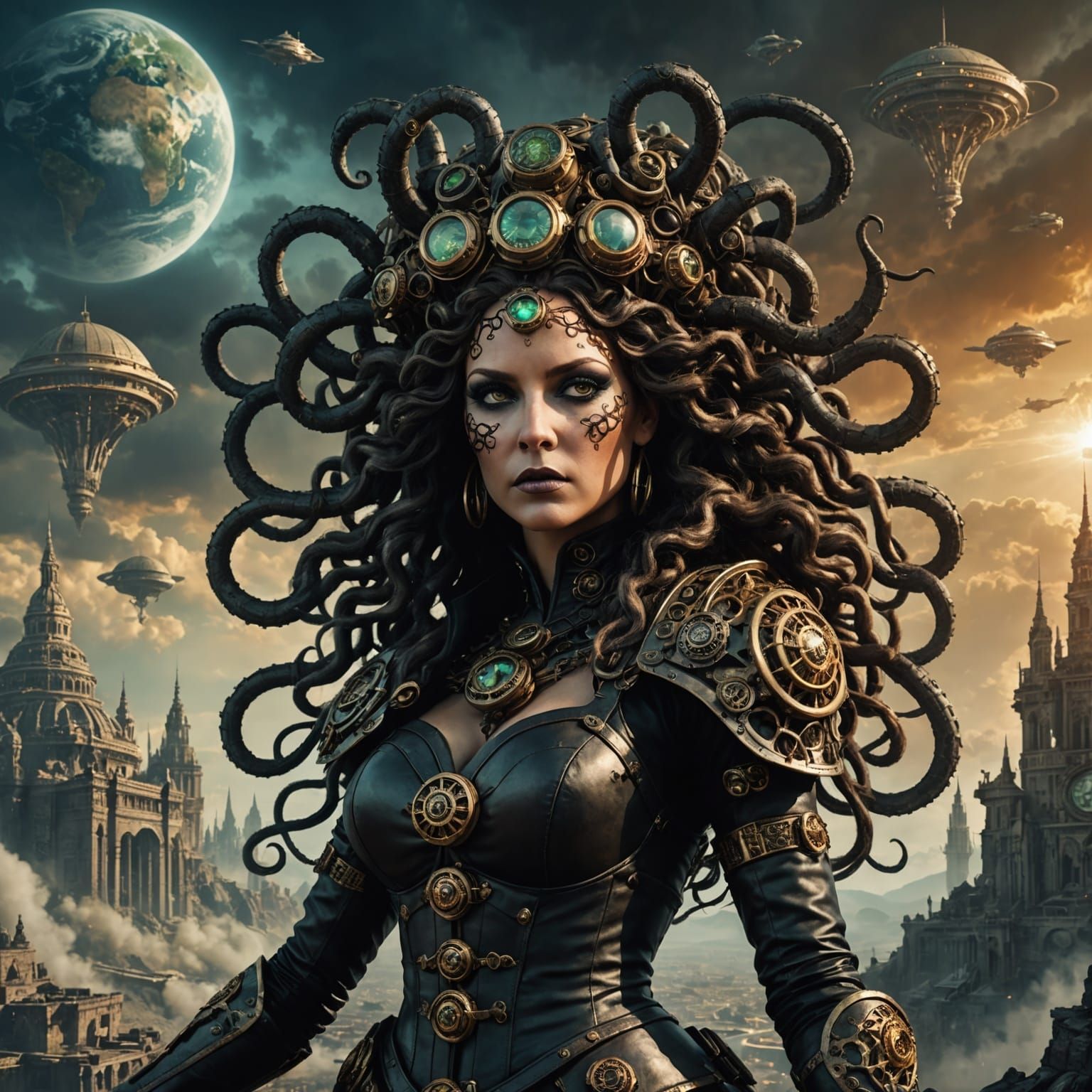 Steampunk Gothic Medusa Invades Earth: Digital Matte Paintin...