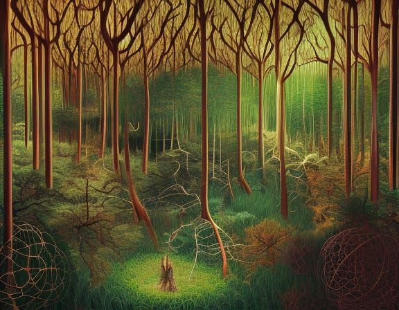 Enchanted Forest Dance: An Oil on Ceramic Vision