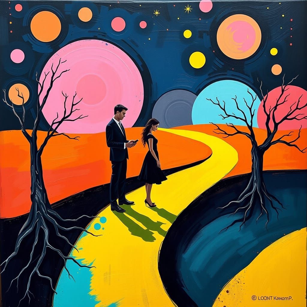 Abstract Expressionist Couple on Winding Path