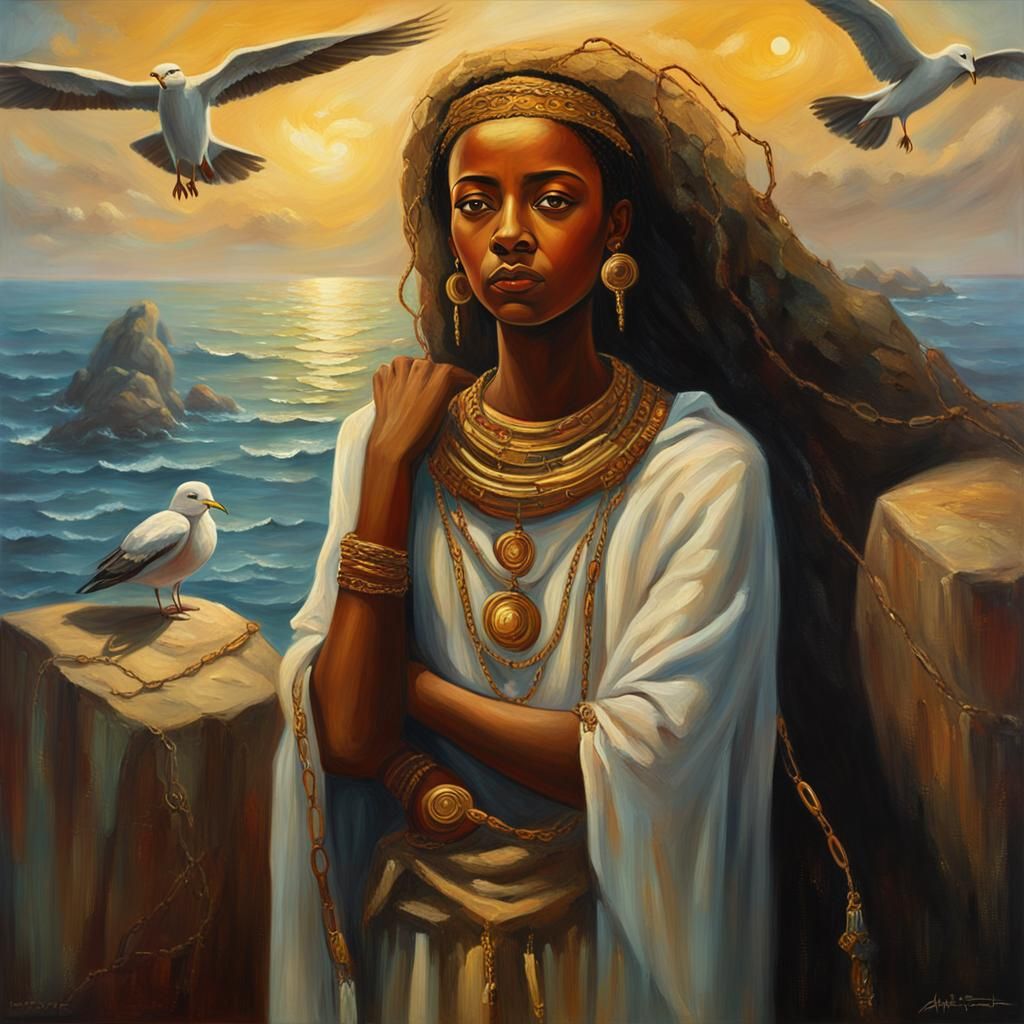 Ethiopian Princess Chained: A Surreal Oil Painting