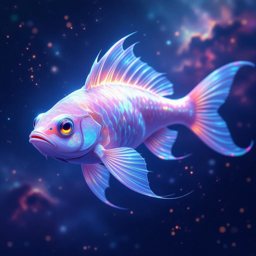 Ethereal Alien Dragon Fish in Cosmic Nebula