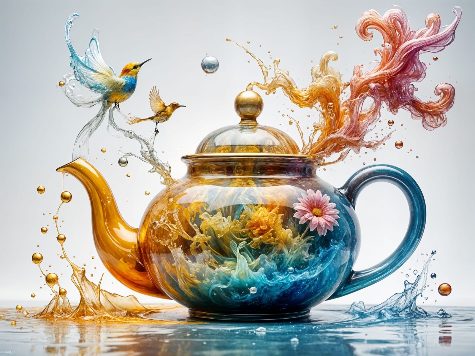 Liquid Rainbow Teapot Transforms into Whimsical Creations