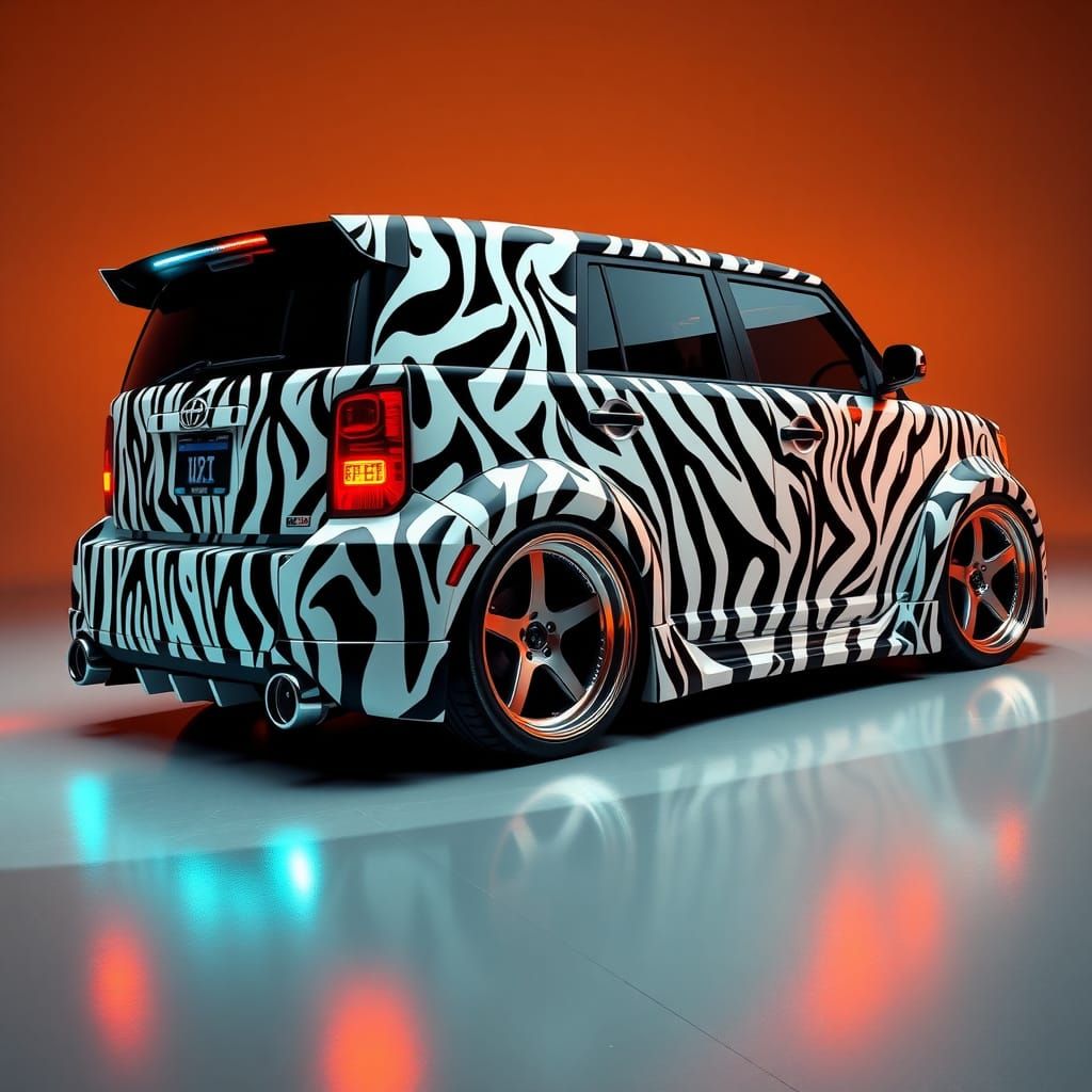 Zebra Scion xB Concept Art in Triadic Colors