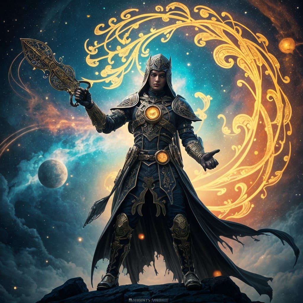 Cosmic Warrior in Art Nouveau Style