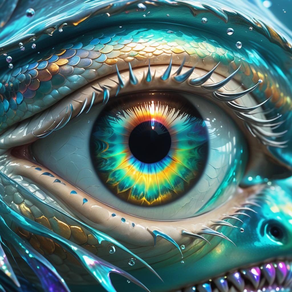 Bioluminescent Mermaid Vision Inside a Shark Eye