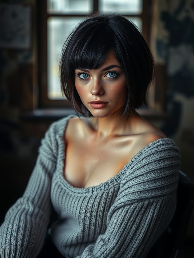 Elegant Girl in Grimy Room: Fashion Portrait
