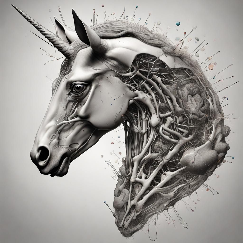 Menacing Unicorn Anatomy in Lab: Ink and Graphite