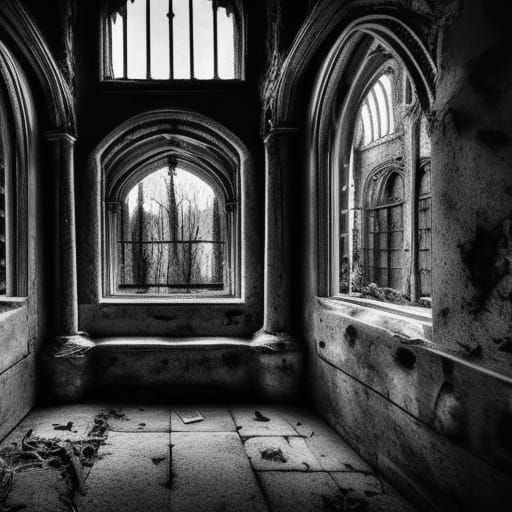 Haunted Castle with Black Cat and Bats