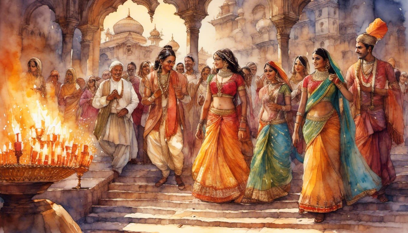 Diwali Celebration with Lights and Rangoli