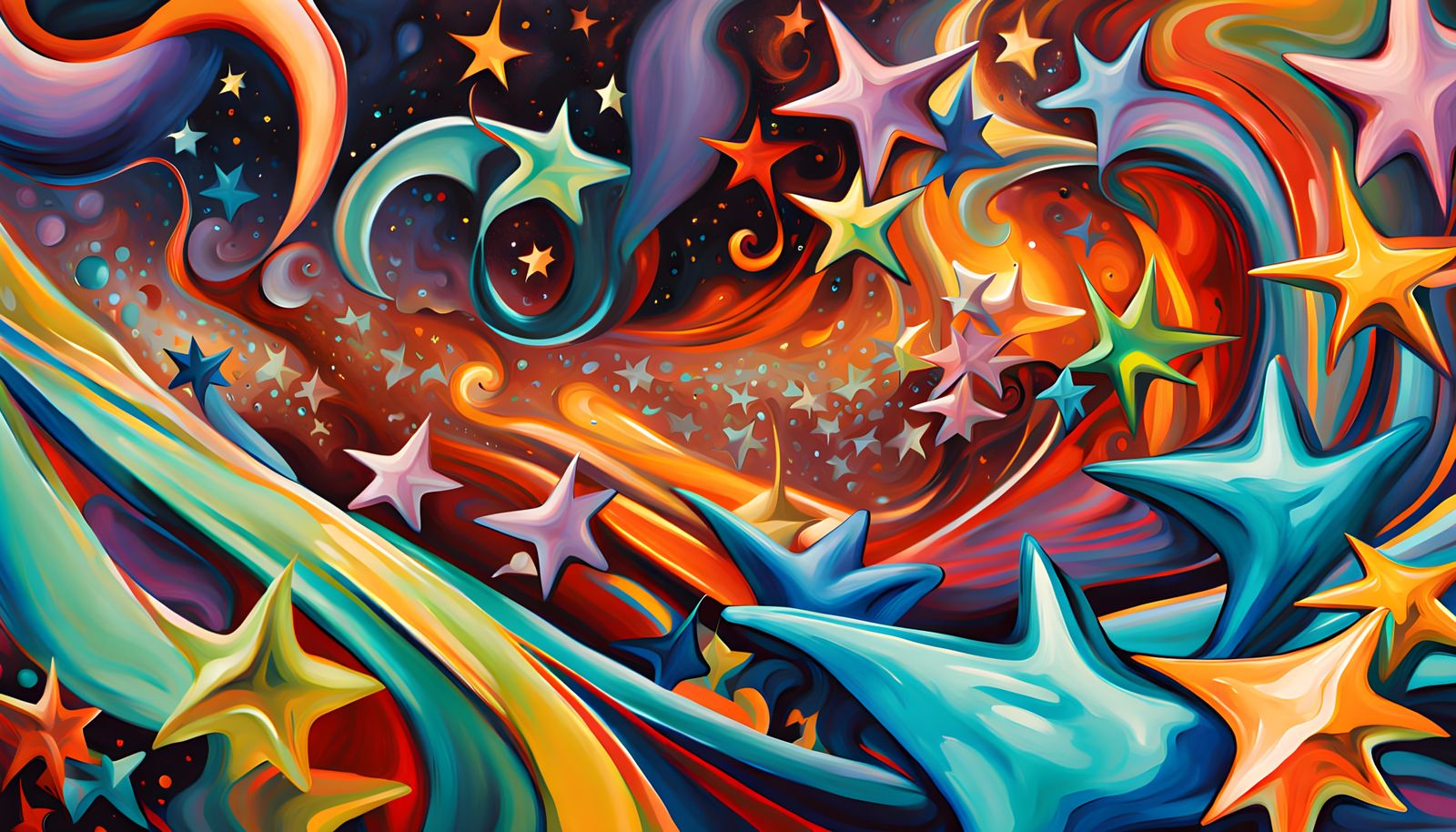 Vibrant Celestial Helices in Exaggerated Oil Painting Style