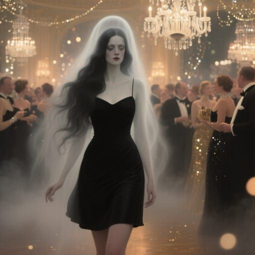 Ethereal Ghost Woman at New Year's Eve Ball