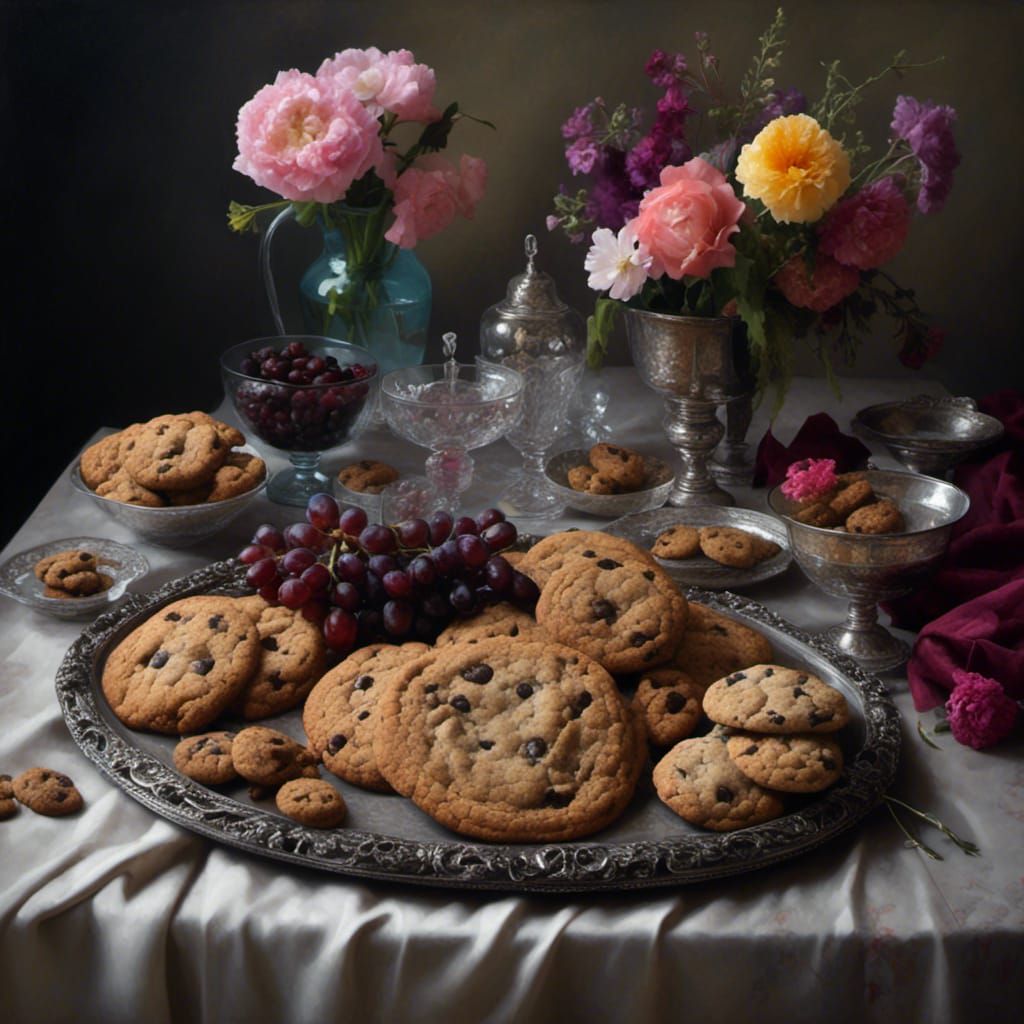Hyperrealistic Platter of Cookies, Crystals and Flowers