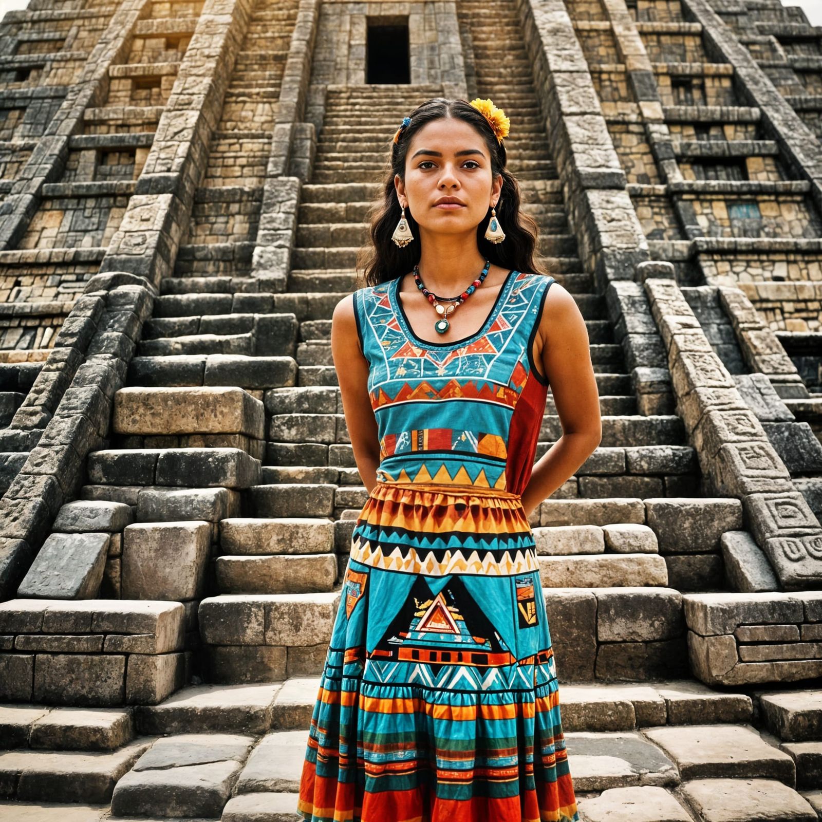 Honduran Woman at Mayan Pyramid