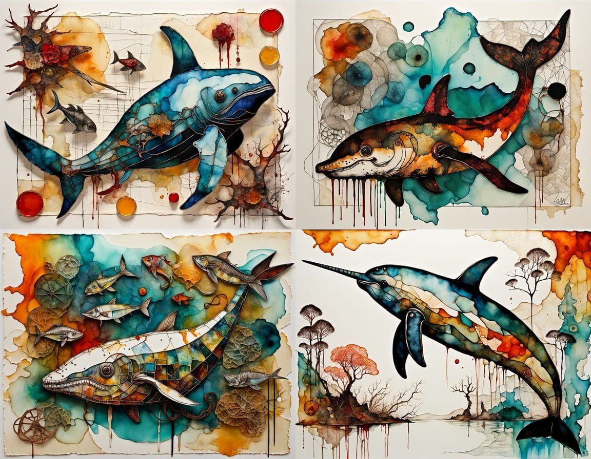 Hokusai-Style Mutant Ocean Creature Collage