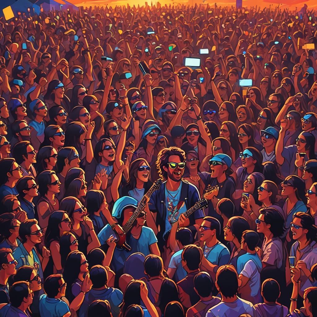 Music Festival Stage at Sunset in Digital Pixel Art