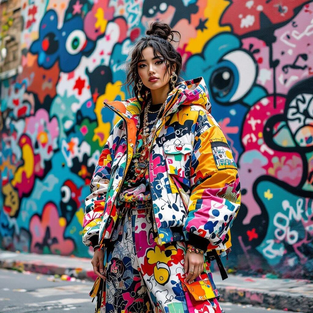 Street Artist Posing with Colorful Graffiti Art