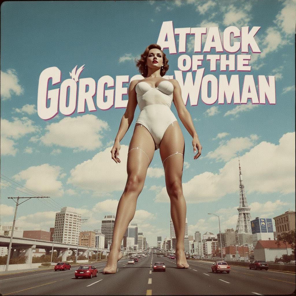Giant Woman Attacks Miniature City: Retro Sci-Fi