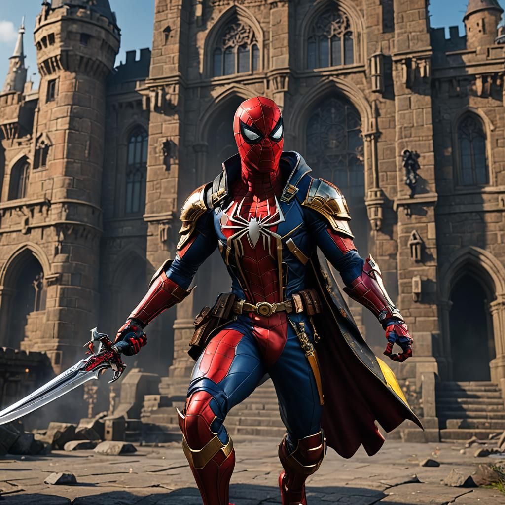 Spider-Man in Warhammer 40K Armor with Burning Katana