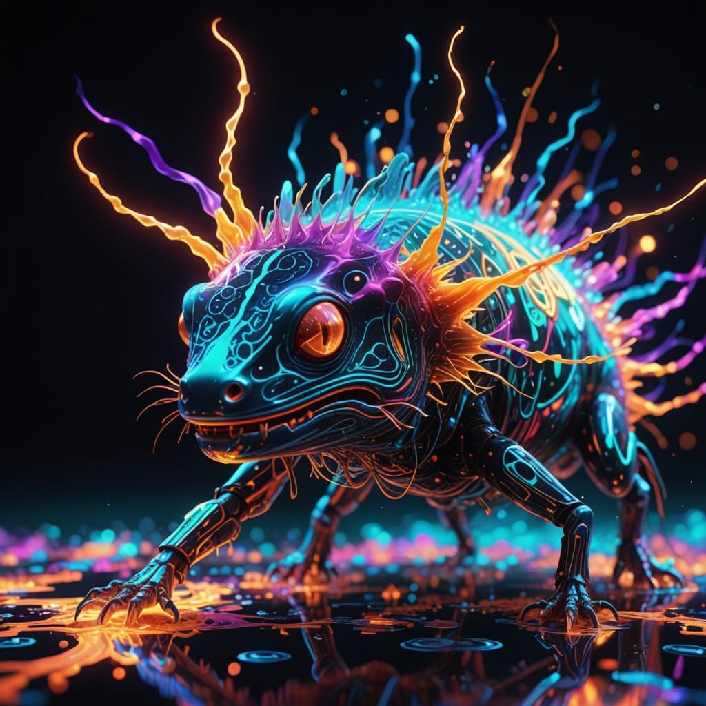 Ethereal Axolotl Radiates Vibrant Iridescent Light