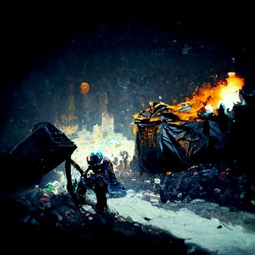 Fiery Garbage Dump at Night, Horror Art