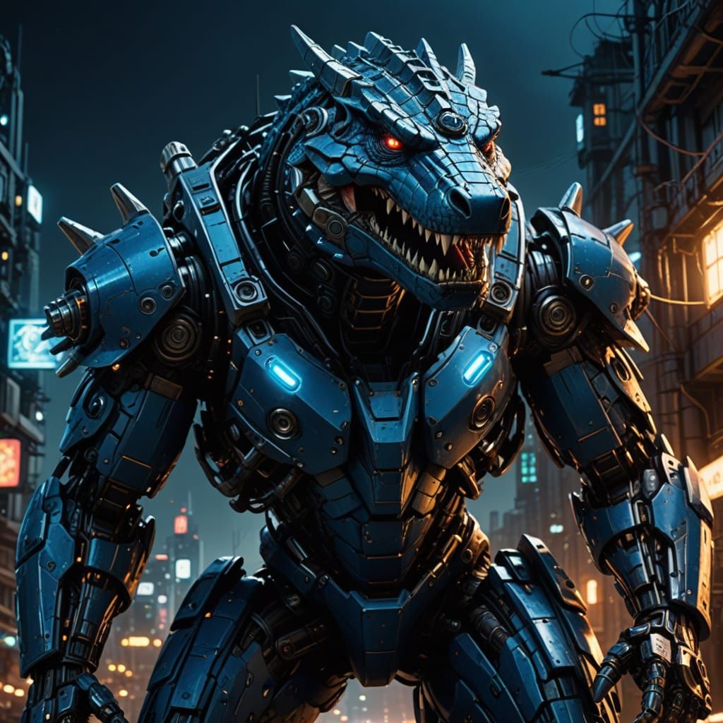 Cybernetic Crocodile Mech Unleashes Fierce Battle