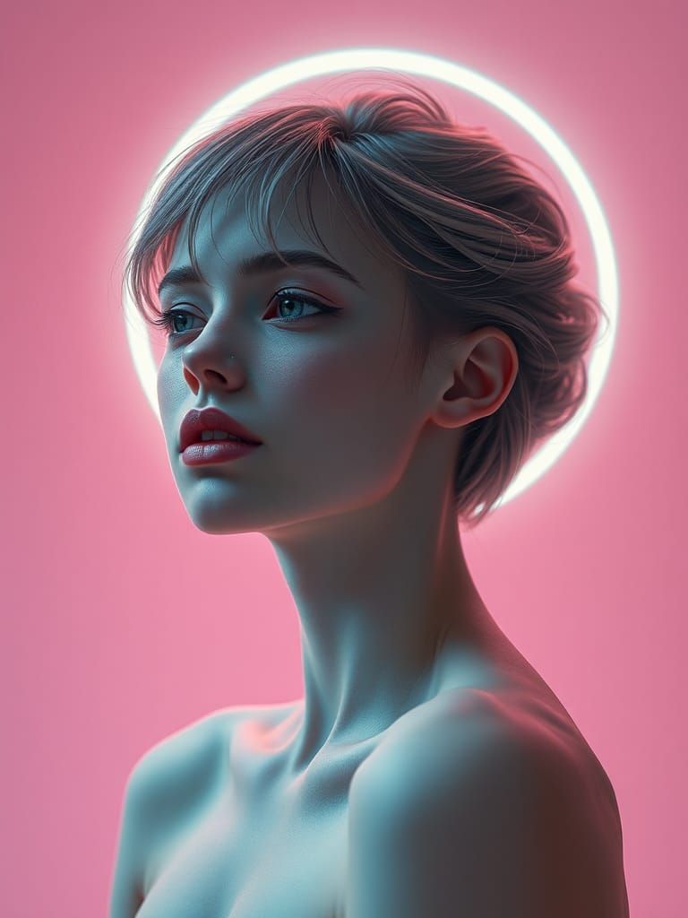Androgynous Figure with Halo in Pastel Colors